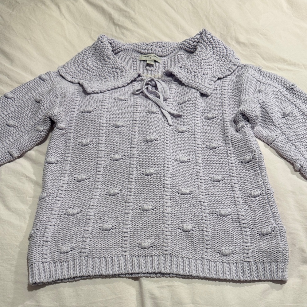 Sandy Liang Limited Collab Lavender Purple Textured Crochet Knit Sweater size S